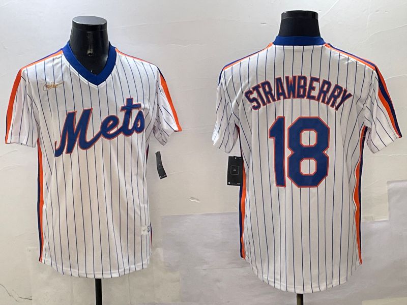 Men New York Mets #18 Strawberry White Stripe Throwback Game Fashion 2025 Nike MLB Jersey style 1
